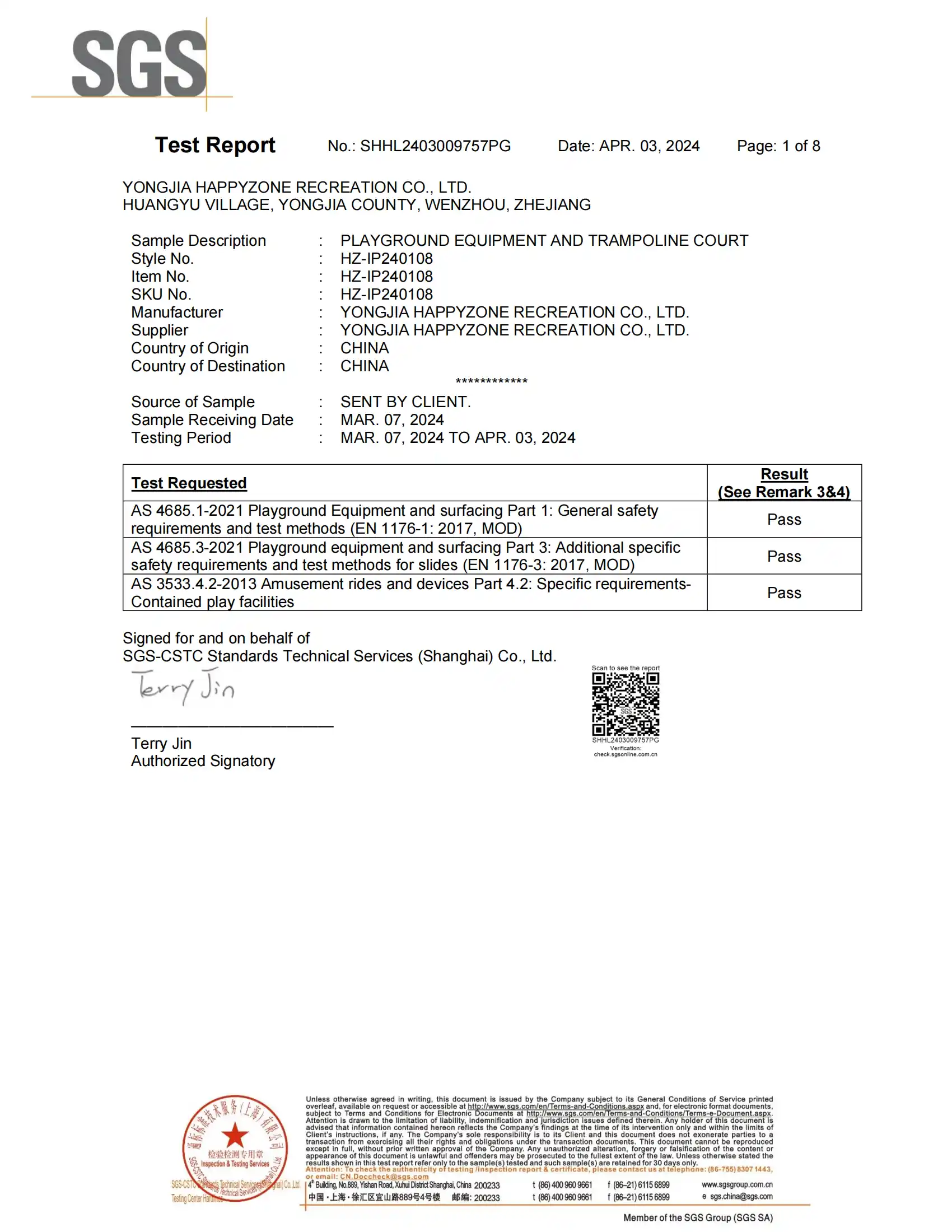 Australia standard SHHL2403009757PG